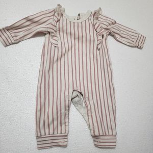 PEHR Baby Girl Stripes Away Pink Ruffle Romper 3-6M
